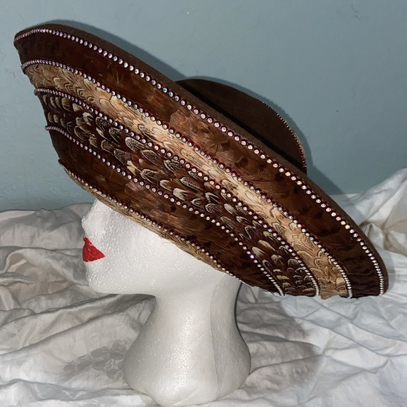 RARE unique  vintage Jack Mconnell Feather High Fashion Hat main image 16